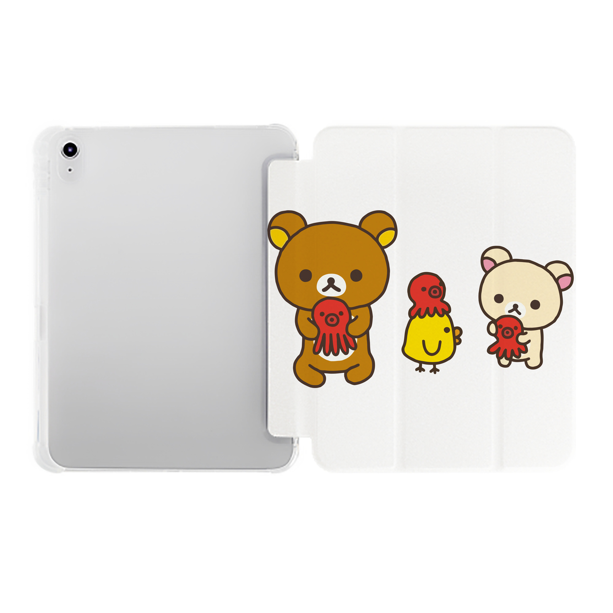 （画像用） リラックマ リラックマ キイロイトリ Rilakkuma Korilakkuma Kiiroitori IPad ケース ペン収納付き 三つ折りスタンド PUレザー×シリコン 対応機種9.5/10.5/10.9インチ